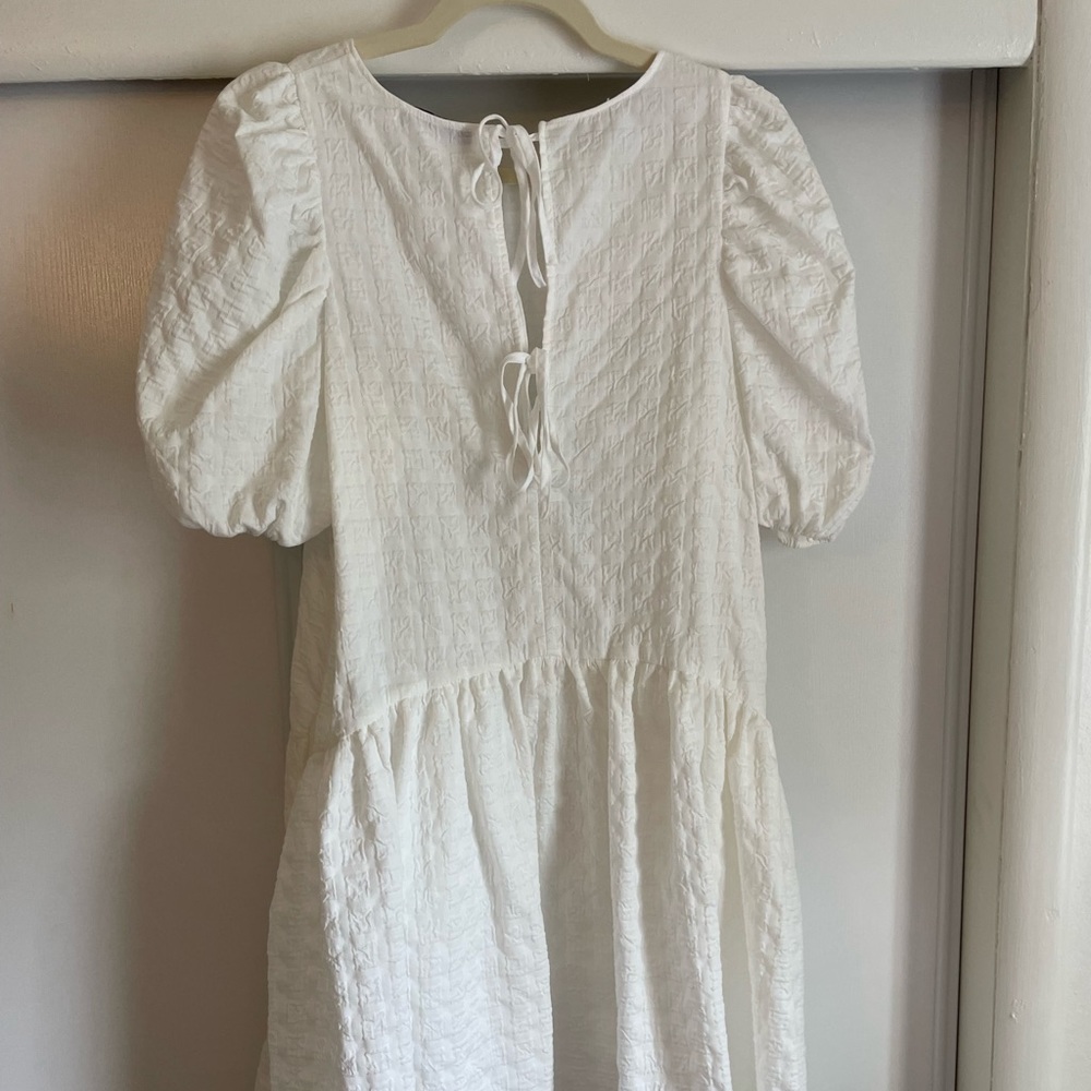 English Factory Back Tie Jacquard Puff Dress White Medium - Picture 5 of 7